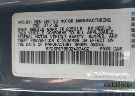 2009 Pontiac Vibe z USA, uszkodzony, nr VIN 5Y2SP67889Z433402